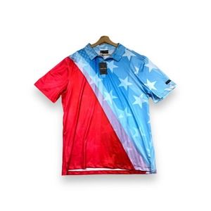 Yatta Golf Premium Polo Shirt XXL Blue Short Sleeve Regular Fit American Flag